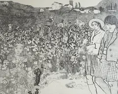 Grape pickers by Anthony Gross, etching, sold May 2023