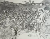 Grape pickers by Anthony Gross, etching, sold May 2023