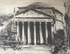 The Pantheon in Rome by Hedley Fitton, etching, sold May 2023