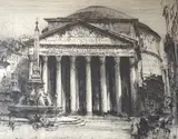 The Pantheon in Rome by Hedley Fitton, etching, sold May 2023