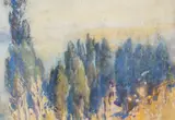 View in Italy, label verso, 24 x 33cm by Henry Simpson, watercolour, sold Apr 2023
