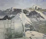 Over Andes in 1976 by Basil Wynbergen, gouache, sold Apr 2023