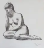 Seated female nude by Clara Klinghoffer, 1948, charcoal, sold Apr 2023