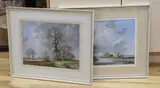 Break in the clouds' and 'Windmill in a landscape by Richard Tearoe, drawing, sold Apr 2023