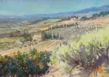 Tuscany landscape, Italy by Tessa Spencer Pryse, oil on board, sold Apr 2023
