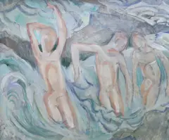 The Bathers by Elsie Marion Henderson, oil on canvas, sold Apr 2023