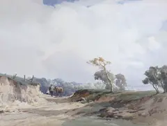 Road widening, Sussex by Charles Harrington, watercolour, offered Apr 2023