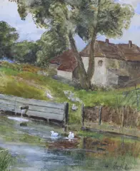 Ducks on the river by Leopold Rivers, watercolour, offered Apr 2023