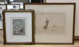 A misty morning' and 'Lower reaches on the Thames by Albert Marks, watercolor, sold Apr 2023