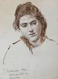 Sketch of a young woman by G. Janni, 1890, ink, offered Apr 2023