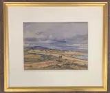 Coastline scene with sand dunes and figures by Alexander Fraser, watercolour, sold Aug 2023