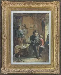 Interior scene depicting a gentleman with a child knee by Henry Benjamin Roberts, watercolour and pencil, sold Aug 2023