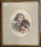 Portrait of a boy with fishing nets by James Drummond, watercolour, sold Aug 2023