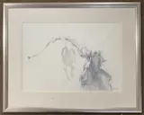 Study of a racehorse and jockey by V de Klerk, 1978, watercolour, sold Aug 2023
