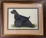 Side profile study of a long haired spaniel by Viviennne Rainsbury, 1994, pastel, sold Aug 2023