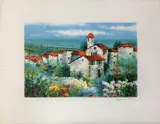 Red Roofs-Blue Sky by Edward Ripley, lithograph, sold Aug 2023