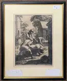 Moving the pig, circa 1921 by Charles Frederick Tunnicliffe, etching, sold Aug 2023