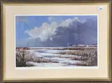 A winter landscape, giclee in colours by Shirley Carnt, giclee, sold Aug 2023