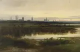 Dawn breaking across the meadow by William Beattie-Brown, oil on canvas, sold Jul 2023