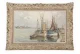 Boats in Morbihan, France by André Beronneau, oil on canvas, sold Jul 2023