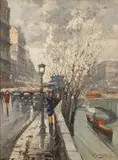 Le Pont Royal and Pavillion de Flore, Paris by Fausto Giusto, oil on board, sold Jul 2023