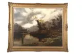 Fishing scene by John Trickett, oil on canvas, offered Jul 2023