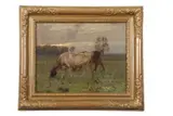 Grazing cattle by Alfred Arnesby Brown, oil on canvas, sold Jul 2023
