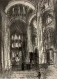 Norwich Cathedral by Leslie Marr, 1993, charcoal on paper, sold Jul 2023