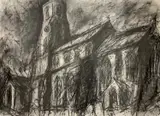 Trunch Church, Norfolk by Leslie Marr, 1992, charcoal on paper, sold Jul 2023