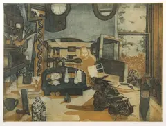 Clutter by Richard Bawden, 1976, etching, sold Jul 2023