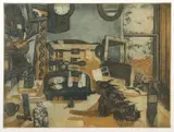 Clutter by Richard Bawden, 1976, etching, sold Jul 2023