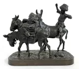 19th/20th Century, a signed small bronze group of boy with three donkeys, 20cm high by Evgeni Ivanovich Naps, bronze, sold Jul 2023