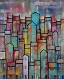 Town Fabric by Paul Bursnall, 2023, Acrylic on canvas, sold Jul 2023