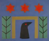Untitled Abstract - Blue with Red Stars by Peter Fox, 2022, Oil on canvas, sold Jul 2023