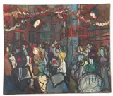 French street party scene by Michel-Marie Poulain, oil on canvas, sold Jul 2023