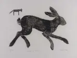 Hare & Wolf, Woodcut by Peter Fox, Woodcut, sold Jul 2023