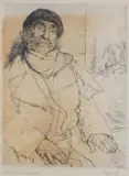 Portrait of a seated man with children practising handstands in the background, inscribed and signed by the artist in the margin, 12.5" x 9.5" (33cm x 24cm) by Andrew Freeth, Etching, offered Jul 2023