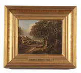 Rural scene depicting a lone figure on a woodland by Obadiah Short, oil on board, sold Jun 2023