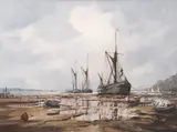 Pin Mill barges by John Sutton, oil on canvas, offered Jun 2023