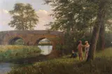 A rural landscape scene depicting a trio of figures by Charles Harmony Harrison, 1871, oil on canvas, offered Jun 2023