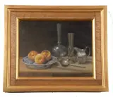Still Life with Silver and Glass by Edna Bizon, oil on canvas, offered Jun 2023