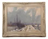 A shooting scene within a winter landscape by Geoffrey Chatten, oil on board, sold Jun 2023
