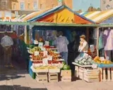 Norwich Market by Michael J. Sanders, oil on board, offered Jun 2023