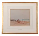 Norfolk coastal scene, inscribed on verso in pencil: " Playing near the Bathing Machines about 1913 by Robert Graham Dryden Alexander, pencil, sold Jun 2023