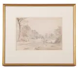 A view across Langham Bridge by George Thomas Rope, pencil and sepia, sold Jun 2023