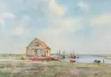 Lavender Marsh Thornham Harbour by Brian Day, watercolour, sold Jun 2023