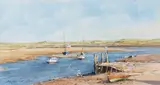 Winter Sunlight, Barnham Overy staithe by Brian Day, watercolour, sold Jun 2023