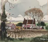 Stakesby landscape scene by Hugh Brandon Cox, watercolour and gouache, sold Jun 2023