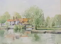 Pulls Ferry, Norwich by Tim Ball, watercolour, offered Jun 2023