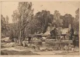 Flatford Bridge, Suffolk by Leonard Russell Squirrell, etching, offered Jun 2023